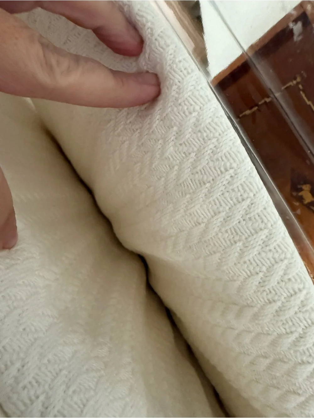 Ralph Lauren White Herringbone Cotton Blanket with Brown RLL Logo